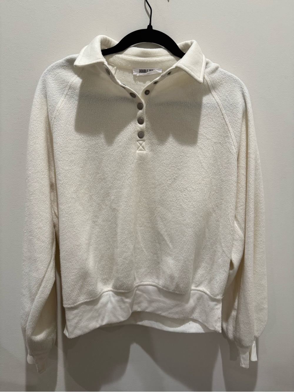 Double Zero Cream Button-Front Collared Pullover